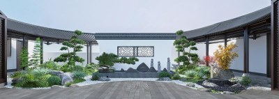 新中式居家庭院3D模型下载